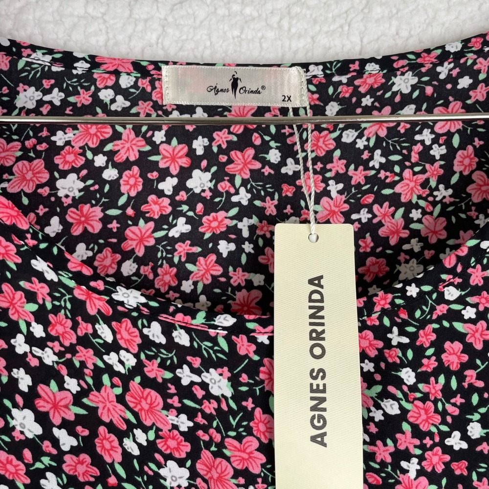 Agnes Orinda Womens Size 2X Pink Floral Blouse Long Sleeve Scoop Neck Top NEW - Picture 9 of 10